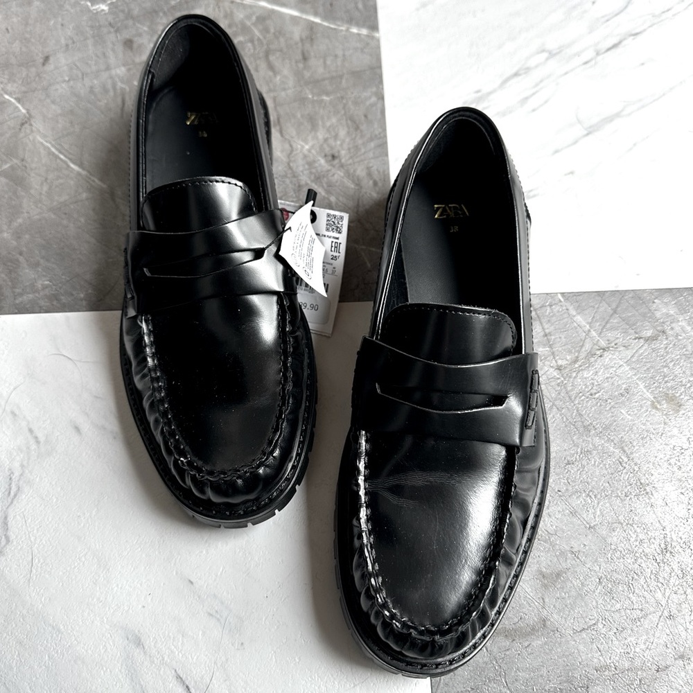 Zara Lug Sole Leather Loafers